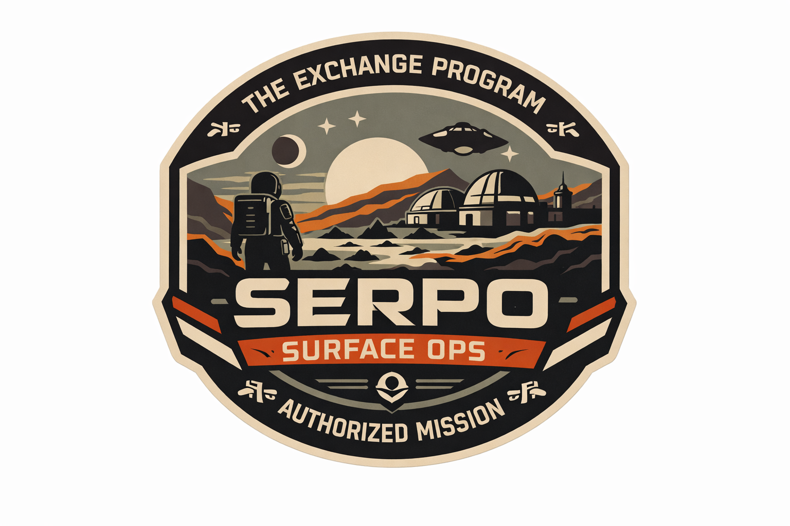 Logo for 'The Exchange Program SERPO Surface Ops' with a space-themed design on a white background.