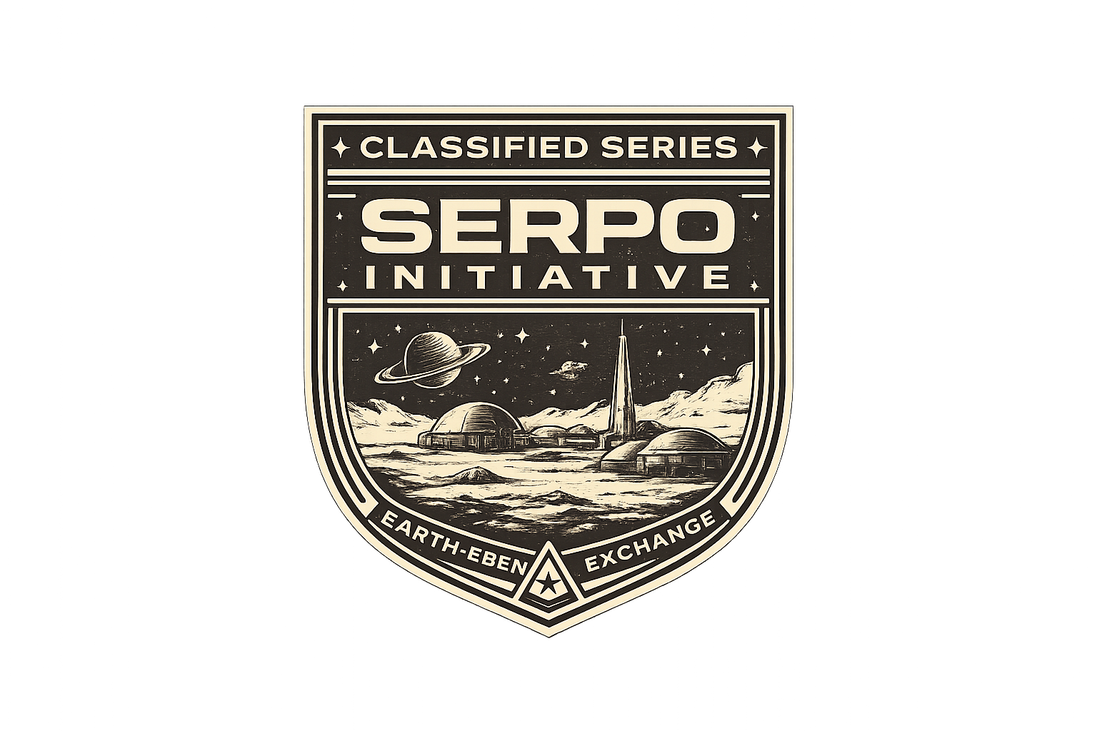 Logo of the Serpo Initiative with space-themed design on a white background